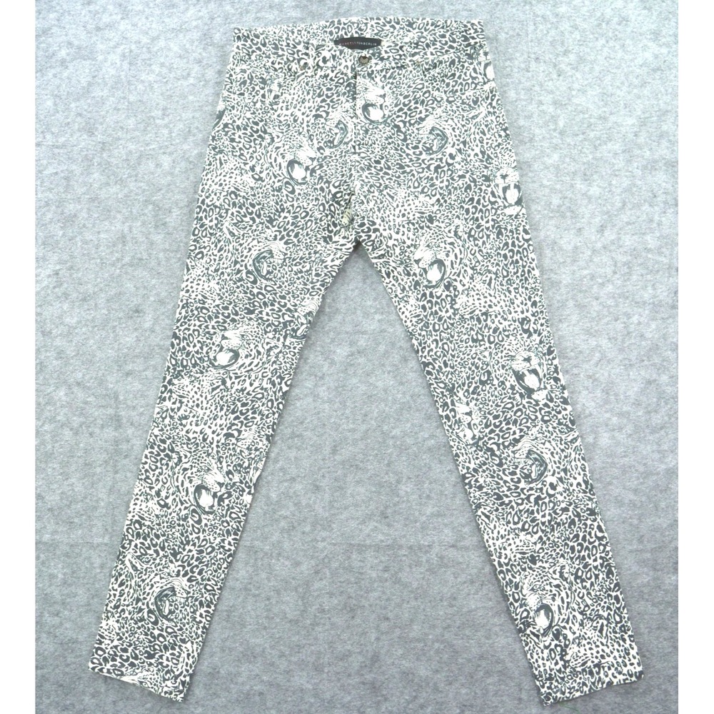 Marcell Von Berlin Jeans Womens 32 Black White Tiger Print High Rise Slim Straig